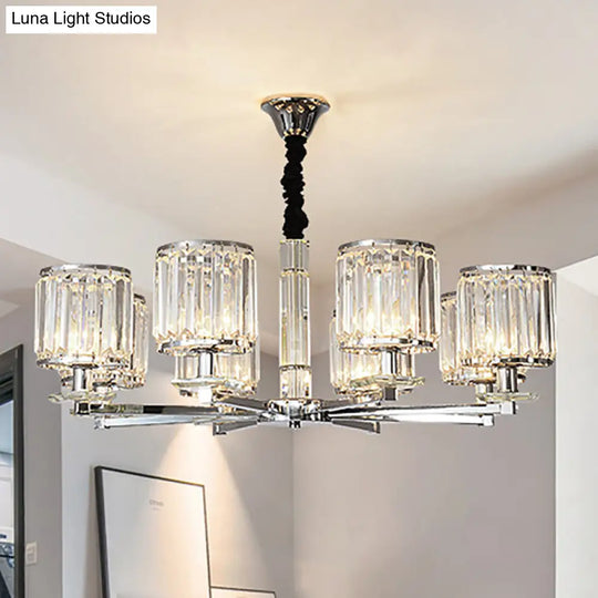 Modern Crystal Cylinder Chandelier Light - Chrome Finish 3/6 Lights Bedroom Hanging Fixture