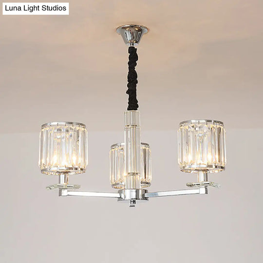 Modern Chrome Cylinder Chandelier With Crystal Accents - 3/6 Lights For Bedroom 3 /