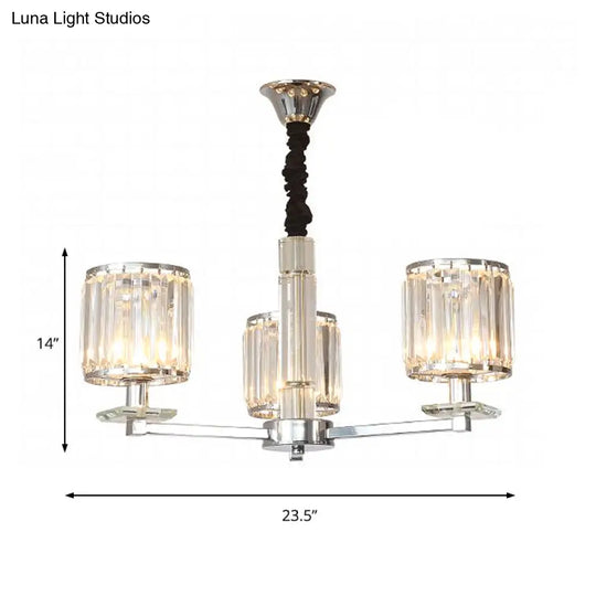 Modern Crystal Cylinder Chandelier Light - Chrome Finish 3/6 Lights Bedroom Hanging Fixture