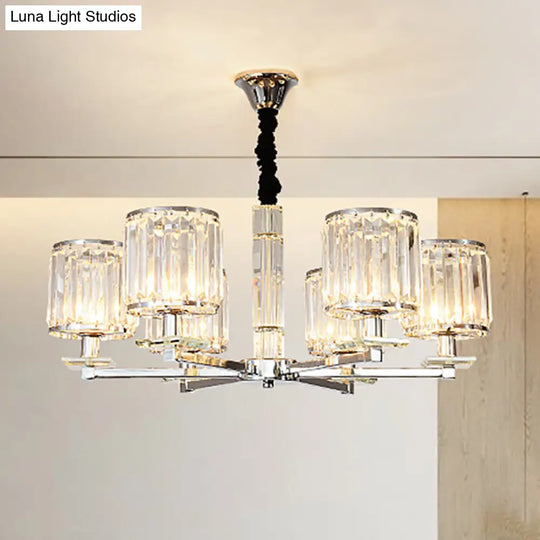 Modern Chrome Cylinder Chandelier With Crystal Accents - 3/6 Lights For Bedroom 6 /