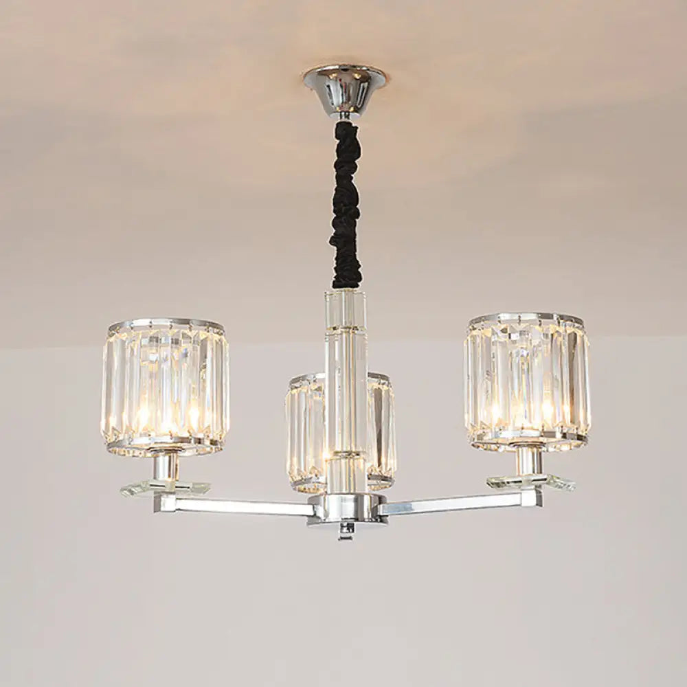 Modern Crystal Cylinder Chandelier Light - Chrome Finish 3/6 Lights Bedroom Hanging Fixture 3 /