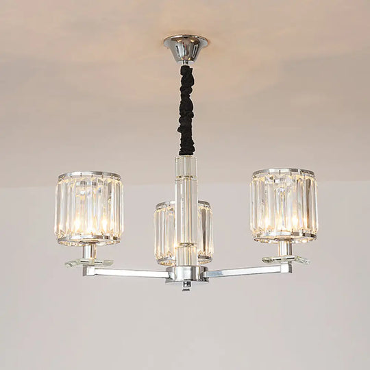 Modern Crystal Cylinder Chandelier Light - Chrome Finish 3/6 Lights Bedroom Hanging Fixture 3 /