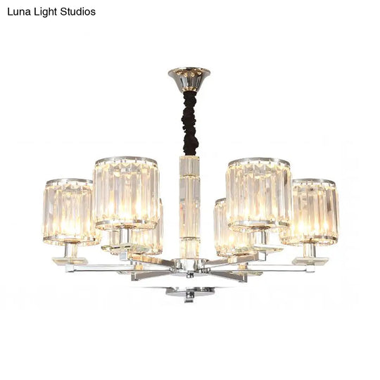 Modern Chrome Cylinder Chandelier With Crystal Accents - 3/6 Lights For Bedroom