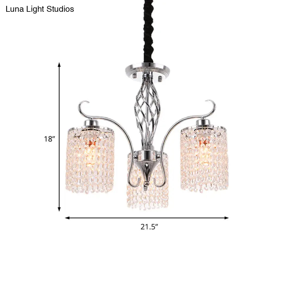 Modern Crystal Cylinder Chandelier Pendant Light - 3/5 Lights Chrome Finish Ideal For Living Room