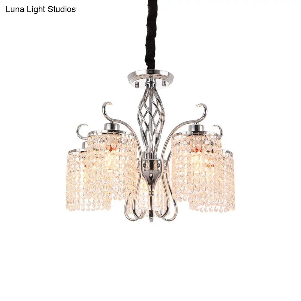 Modern Crystal Cylinder Chandelier Pendant Light - 3/5 Lights Chrome Finish Ideal For Living Room