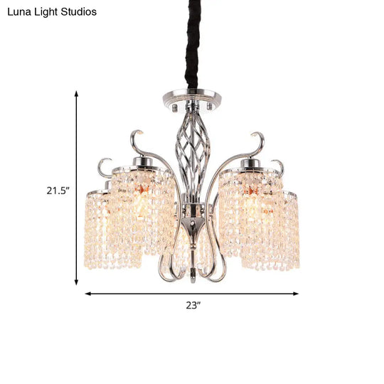 Modern Crystal Cylinder Chandelier Pendant Light - 3/5 Lights Chrome Finish Ideal For Living Room