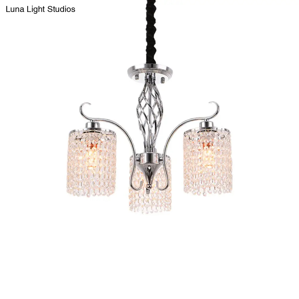 Modern Crystal Cylinder Chandelier Pendant Light - 3/5 Lights Chrome Finish Ideal For Living Room