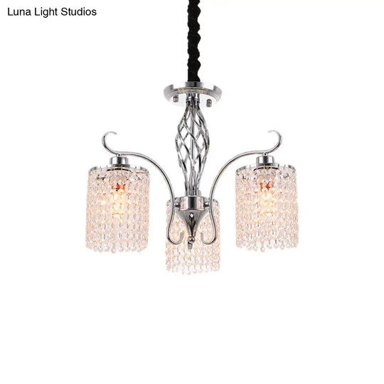 Modern Crystal Cylinder Chandelier Pendant Light - 3/5 Lights Chrome Finish Ideal For Living Room