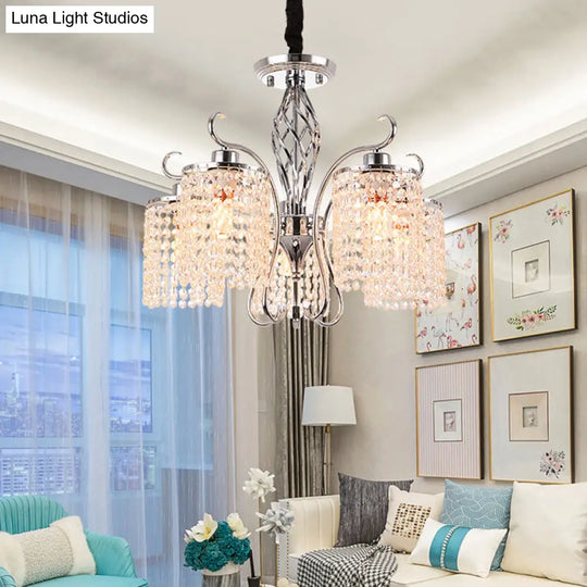 Modern Crystal Cylinder Chandelier Pendant Light - 3/5 Lights Chrome Finish Ideal For Living Room