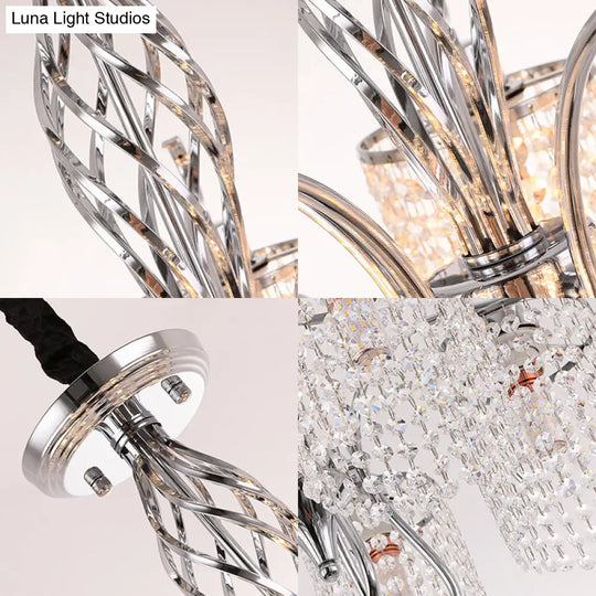 Modern Crystal Cylinder Chandelier Pendant Light - 3/5 Lights Chrome Finish Ideal For Living Room