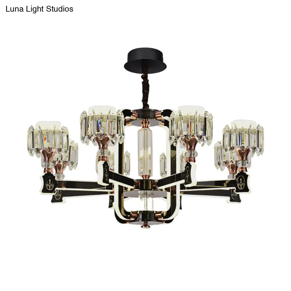 Modern Crystal Cylinder Led Chandelier With Black Finish (6/8 Bulbs) - Hanging Ceiling Lamp