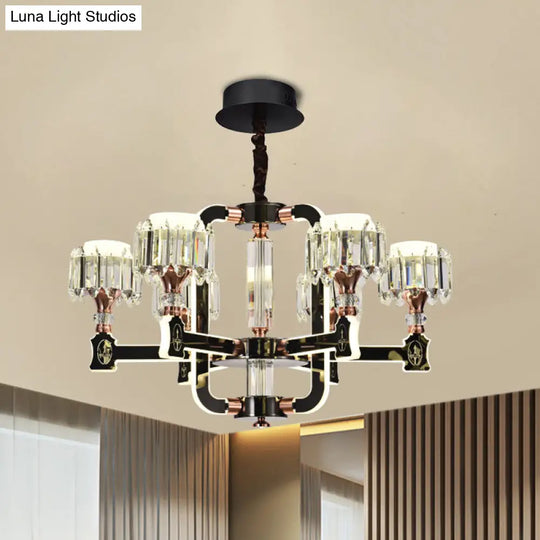 Modern Crystal Cylinder Led Chandelier With Black Finish (6/8 Bulbs) - Hanging Ceiling Lamp