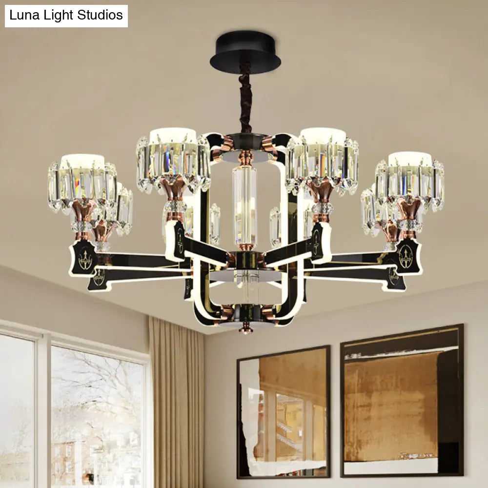 Modern Black Led Chandelier With Crystal Block Cylinder And 6/8 Bulbs 8 /