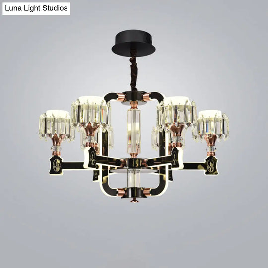 Modern Crystal Cylinder Led Chandelier With Black Finish (6/8 Bulbs) - Hanging Ceiling Lamp