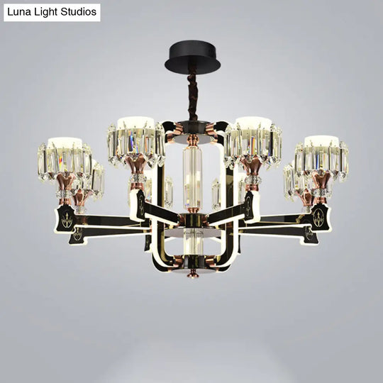 Modern Crystal Cylinder Led Chandelier With Black Finish (6/8 Bulbs) - Hanging Ceiling Lamp