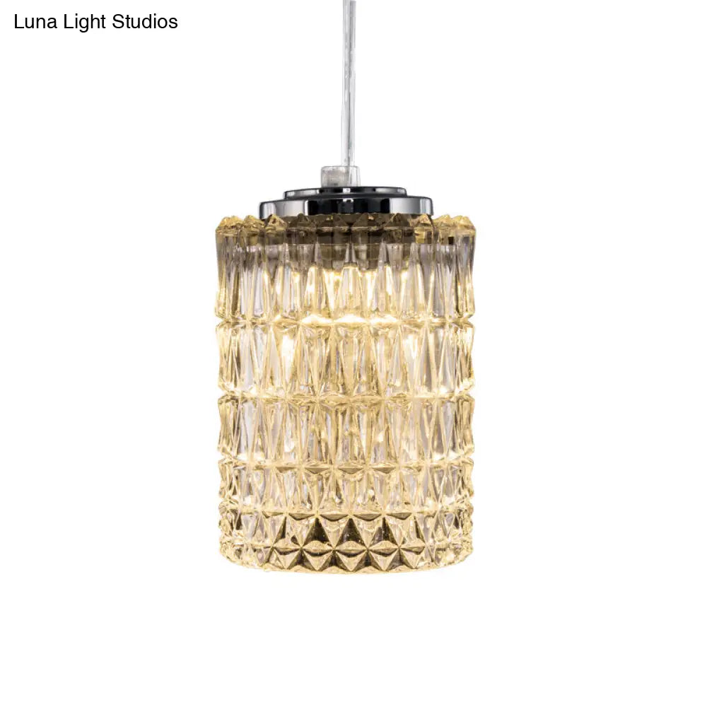 Modern Crystal Cylinder Pendant Light For Restaurants In Chrome