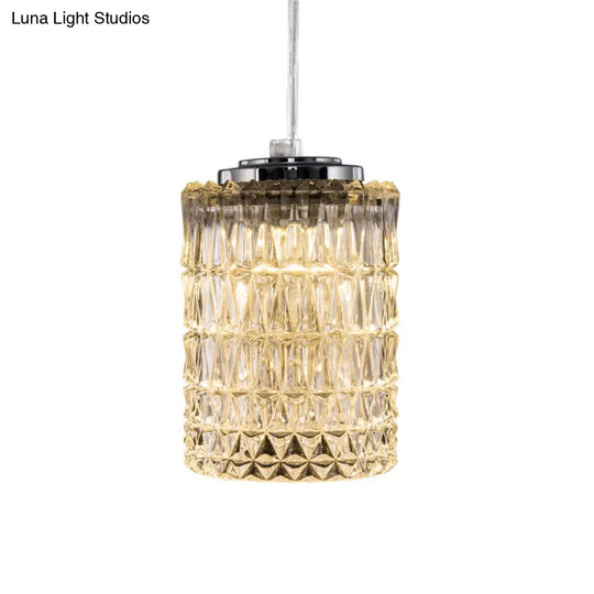 Modern Crystal Cylinder Pendant Light For Restaurants In Chrome