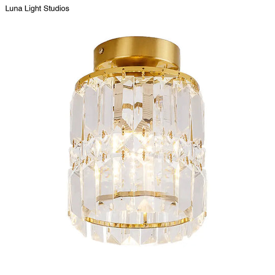 Modern Crystal Cylinder Semi-Flush Ceiling Light Fixture - Clear Shade For Corridor Mounting