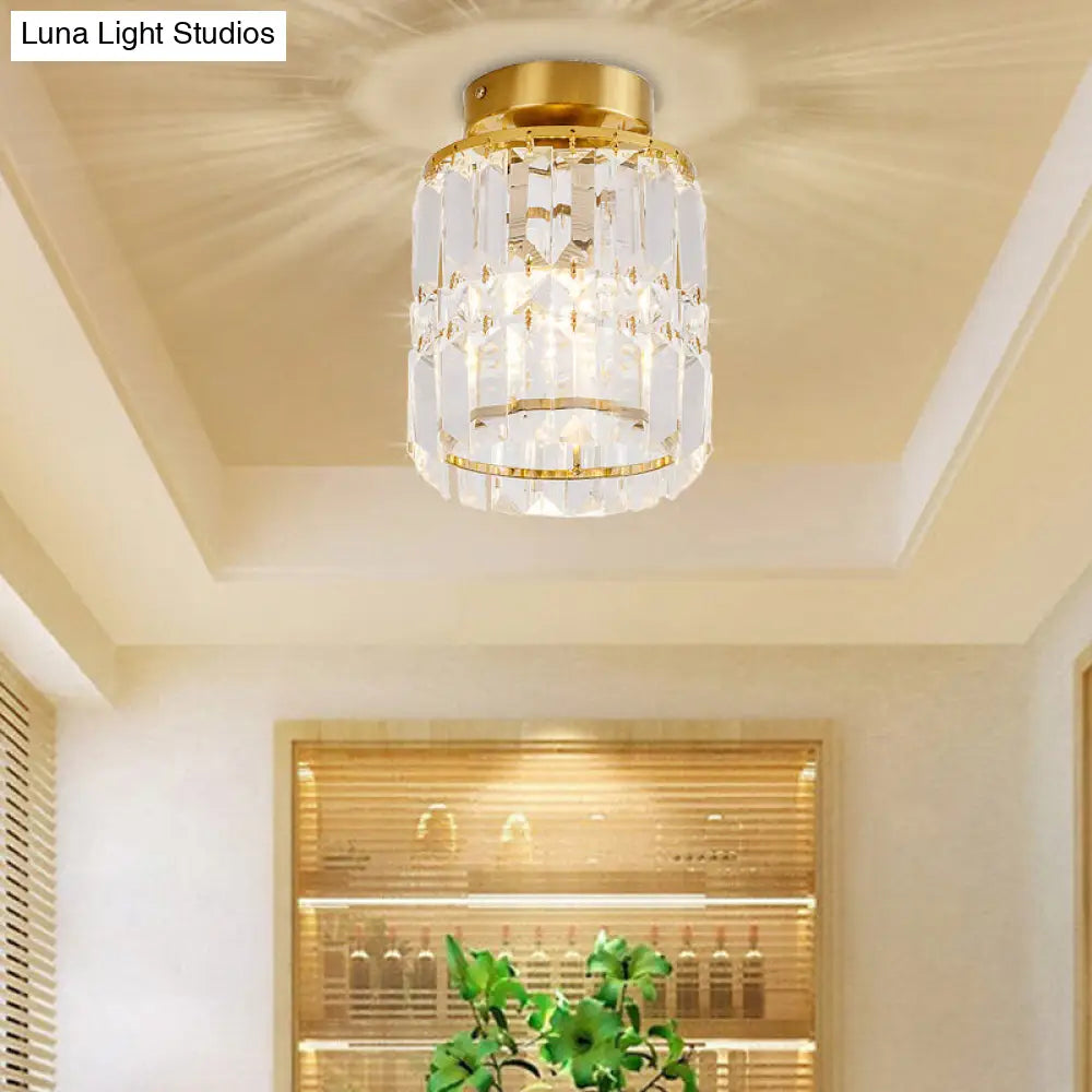 Modern Crystal Cylinder Semi-Flush Ceiling Light Fixture - Clear Shade For Corridor Mounting