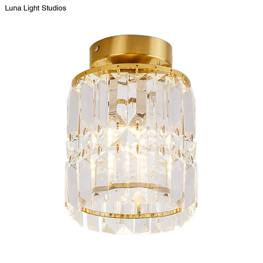 Modern Crystal Cylinder Semi - Flush Ceiling Light Fixture - Clear Shade For Corridor Mounting