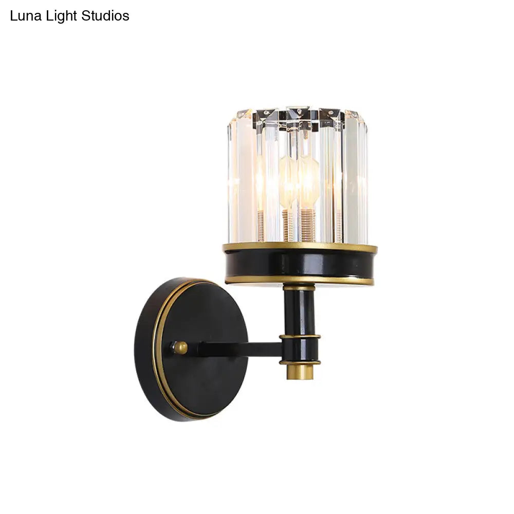 Modern Crystal Cylinder Wall Light - Black Flush Mount Sconce For Hallway