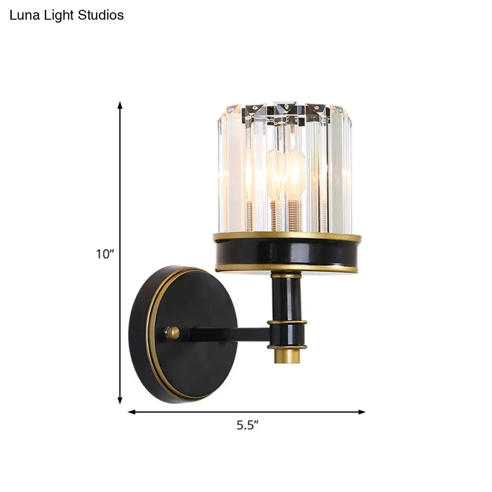 Modern Crystal Cylinder Wall Light - Black Flush Mount Sconce For Hallway