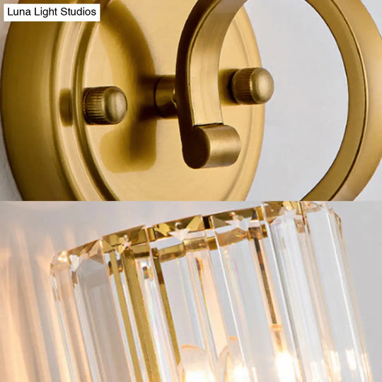 Modern Crystal Cylinder Wall Sconce With Brass Mount