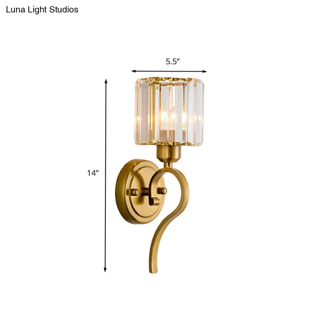 Modern Crystal Cylinder Wall Sconce With Brass Mount