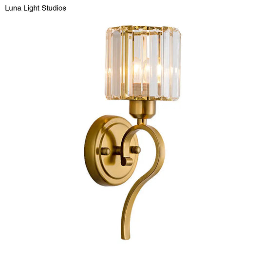 Modern Crystal Cylinder Wall Sconce With Brass Mount