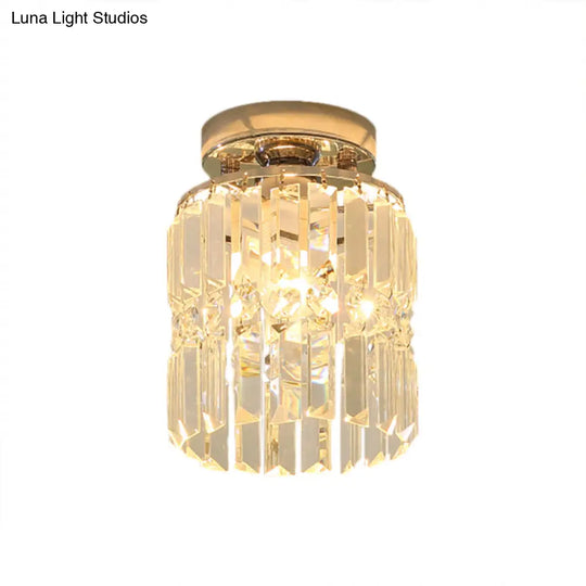 Modern Crystal Cylindrical Ceiling Lamp - Compact Chrome Flush Mount