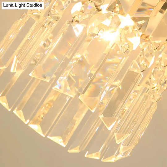 Modern Crystal Cylindrical Ceiling Lamp - Compact Chrome Flush Mount