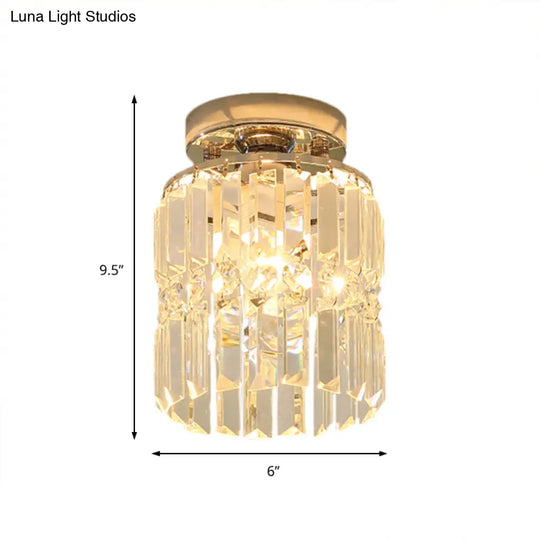 Modern Crystal Cylindrical Ceiling Lamp - Compact Chrome Flush Mount