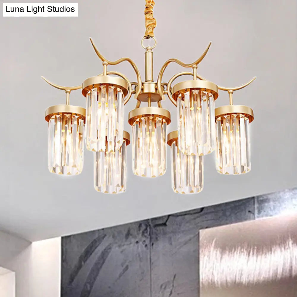 Modern Brass Cylindrical Chandelier Light With 7/9-Head Design 7 /