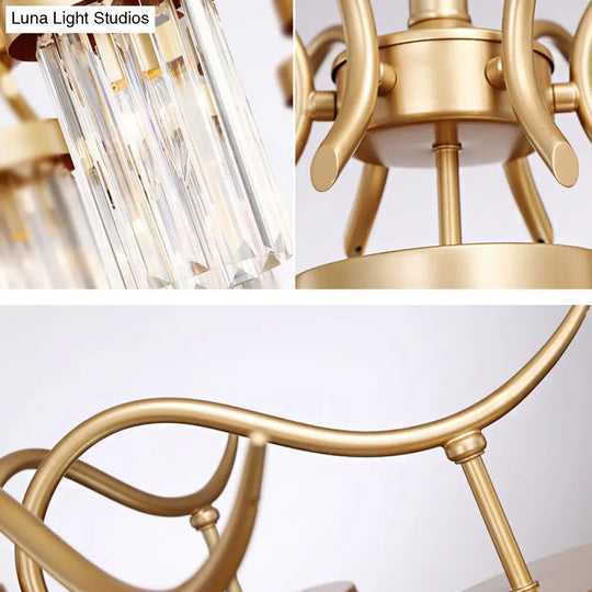 Modern Crystal Cylindrical Chandelier Light With Brass Finish - 7/9-Head Hanging Ceiling