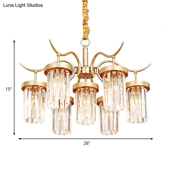 Modern Brass Cylindrical Chandelier Light With 7/9-Head Design