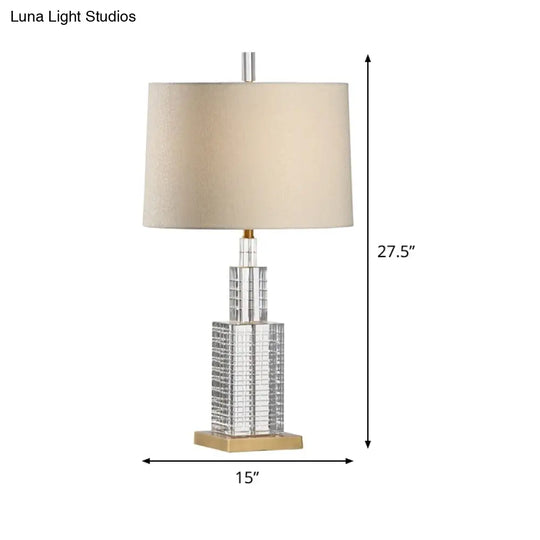 Modern Crystal Desk Lamp With Drum Shade - 1 Bulb Beige Table Light For Dining Room