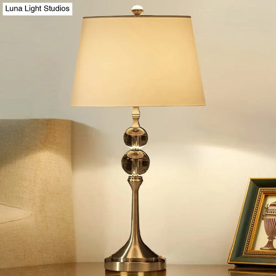 Modern Crystal Desk Light: Flared Fabric Shade 11/13 Wide 1 Head White Night Table Lamp