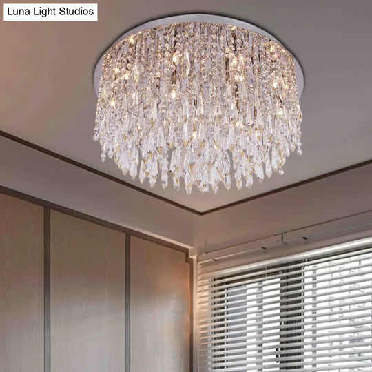 Modern Crystal Dome Ceiling Light Fixture - 15-Light Flush Mount With Chrome Finish