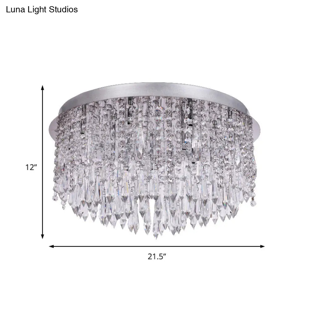 Modern Crystal Dome Ceiling Light Fixture - 15-Light Flush Mount With Chrome Finish