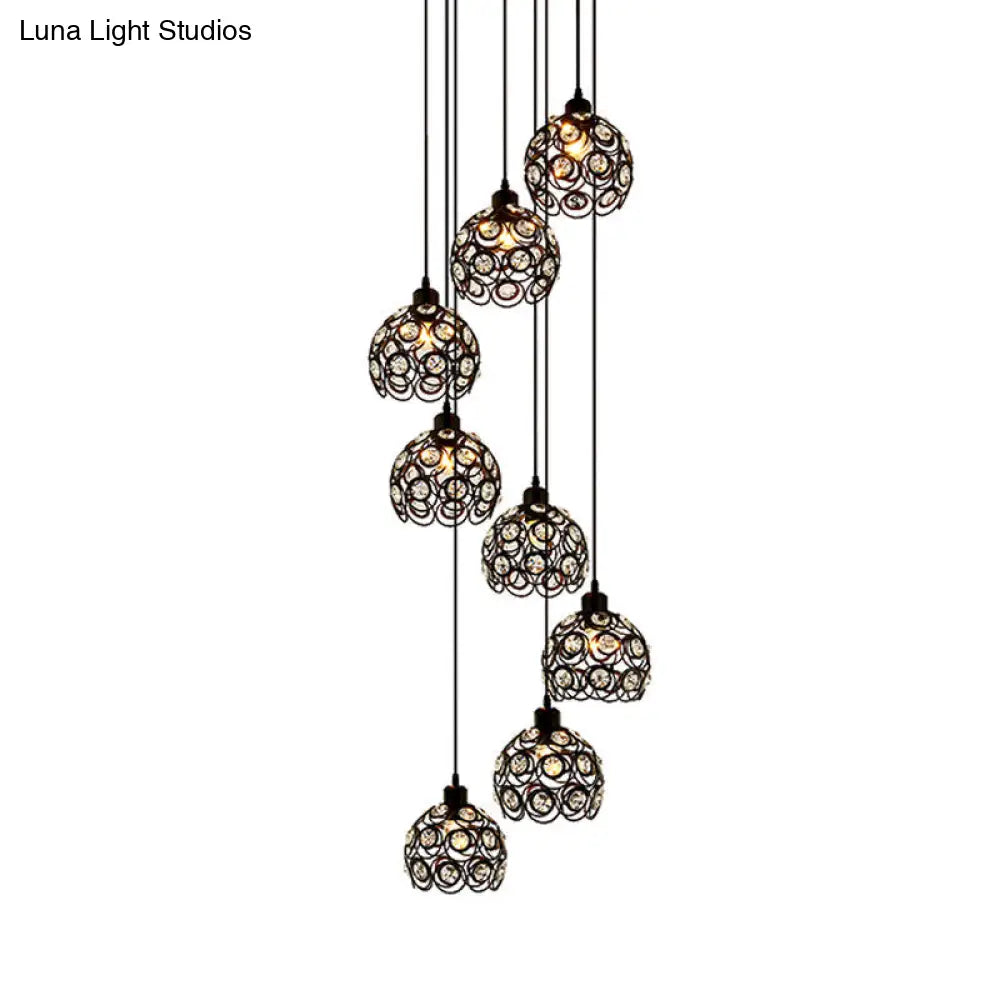 Modern Crystal Dome Chandelier White/Black 8-Bulb Ceiling Light For Living Room