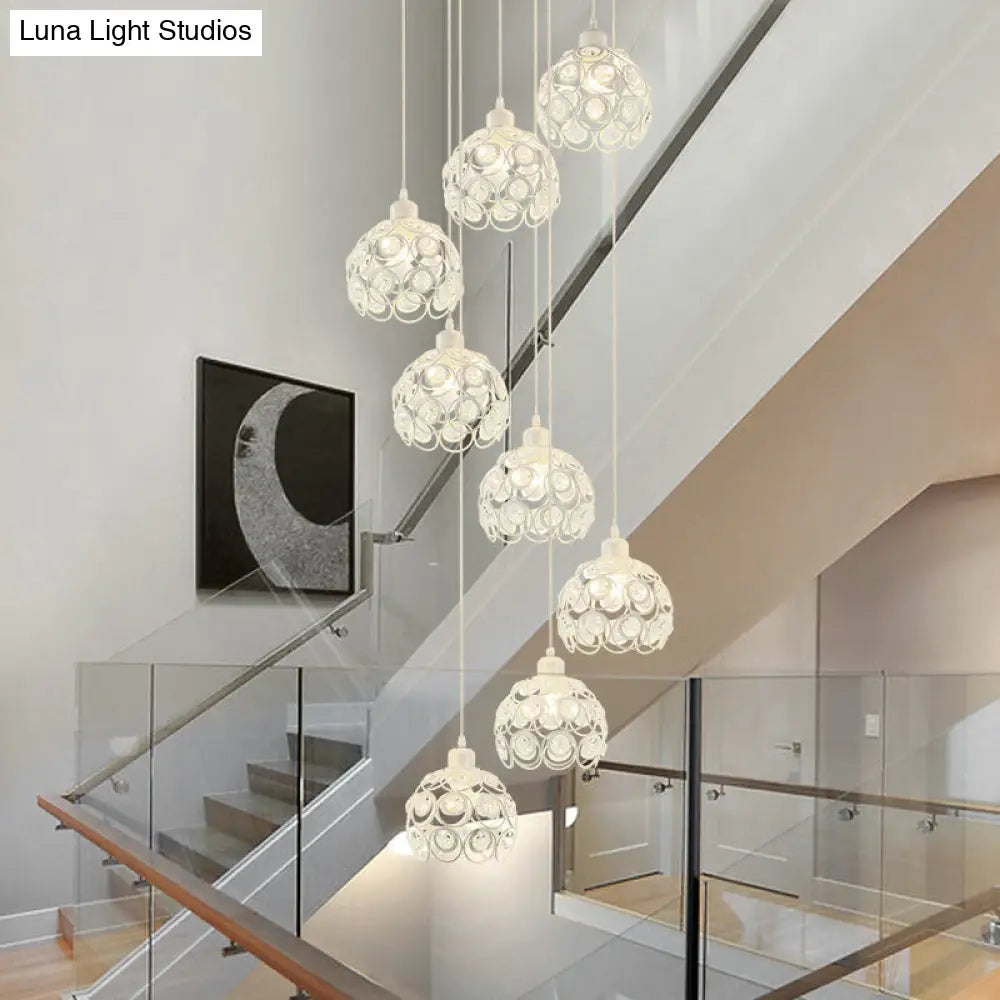 Modern Crystal Dome Chandelier White/Black 8-Bulb Ceiling Light For Living Room White