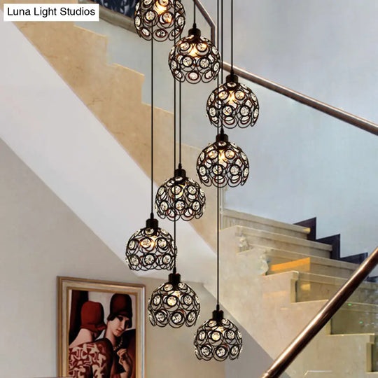 Modern Crystal Dome Chandelier White/Black 8-Bulb Ceiling Light For Living Room