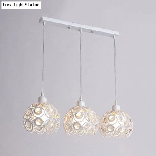 Modern Crystal Dome Metal Cage Pendant Lamp With White/Black Hanging Lights - Round/Linear Canopy