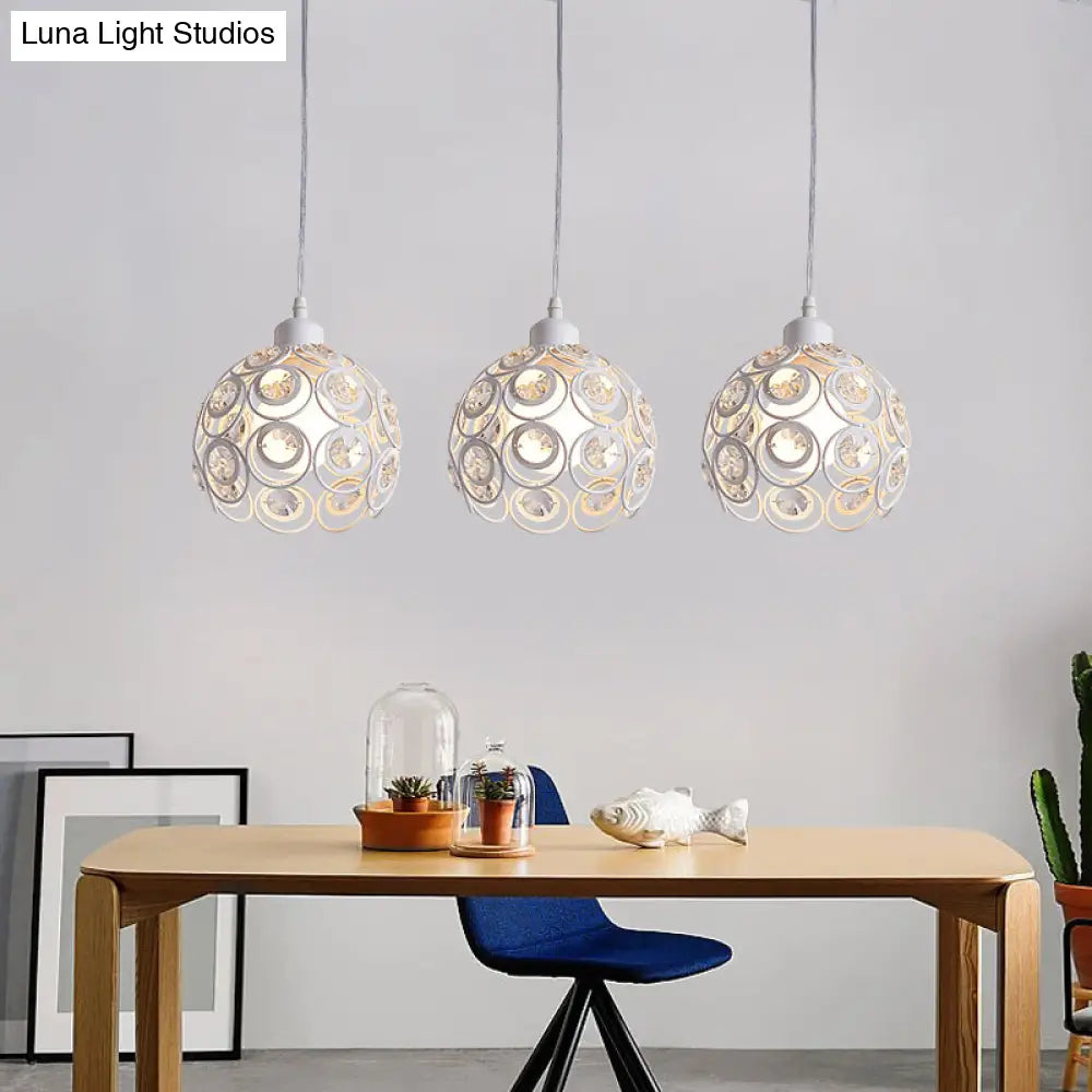 Modern Crystal Dome Pendant Lamp With Metal Cage Design - 1/3 Lights White/Black Round/Linear Canopy