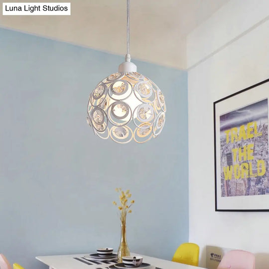 Modern Crystal Dome Metal Cage Pendant Lamp With White/Black Hanging Lights - Round/Linear Canopy