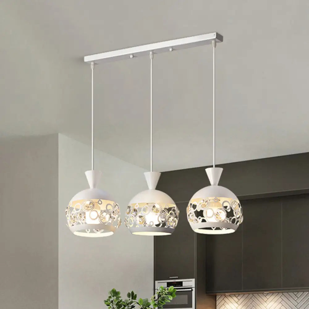 Modern Crystal Domed Pendant Lamp With 3 White Heads – Multi Ceiling Light
