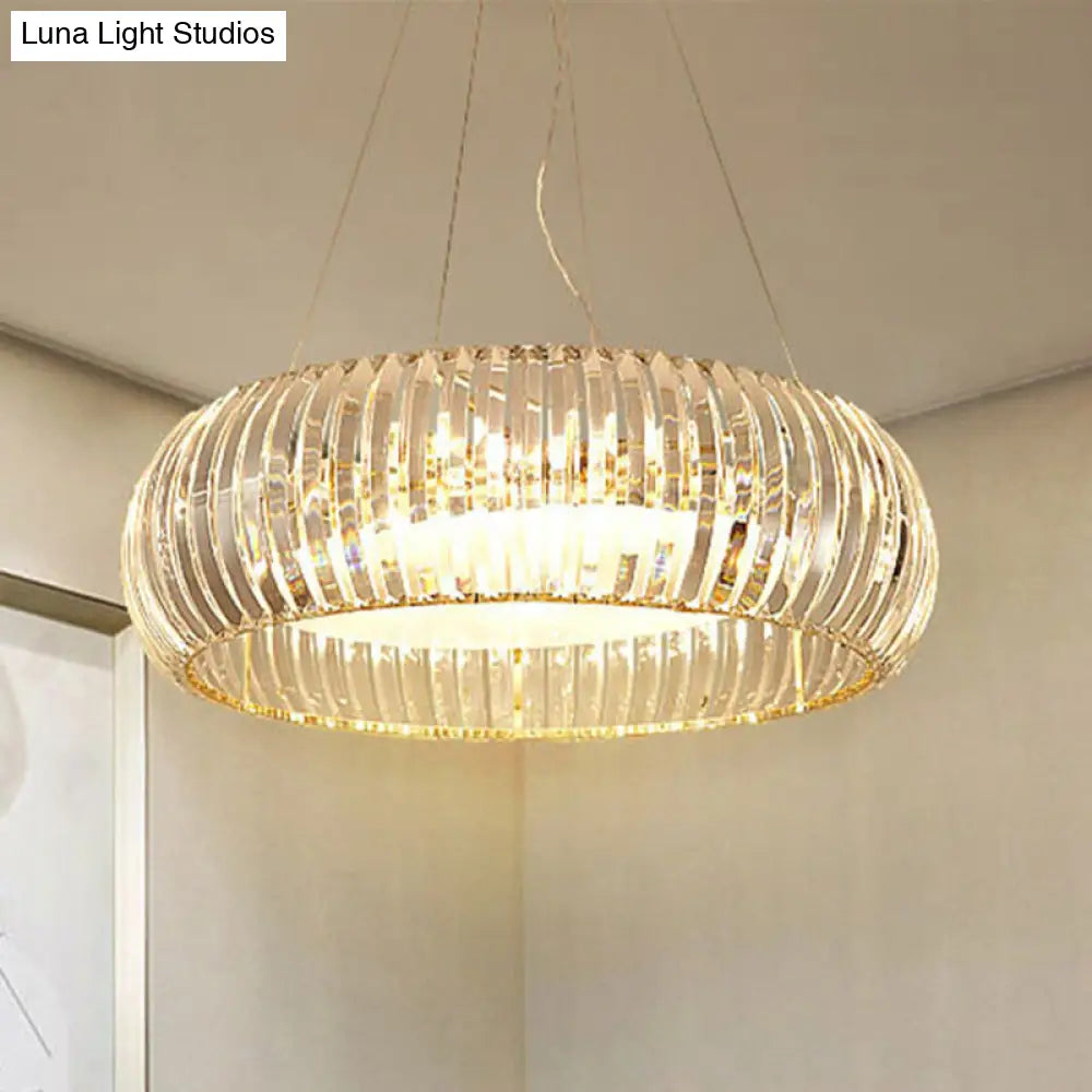 Donut Chandelier Crystal Pendant Light - Modernist Design 6/8 Bulbs Gold Suspension Warm/White