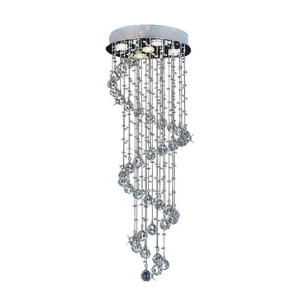 Modern Crystal Draping Ceiling Light With Stainless Steel Spiral Design - 1/3/5 Bulbs 5 /