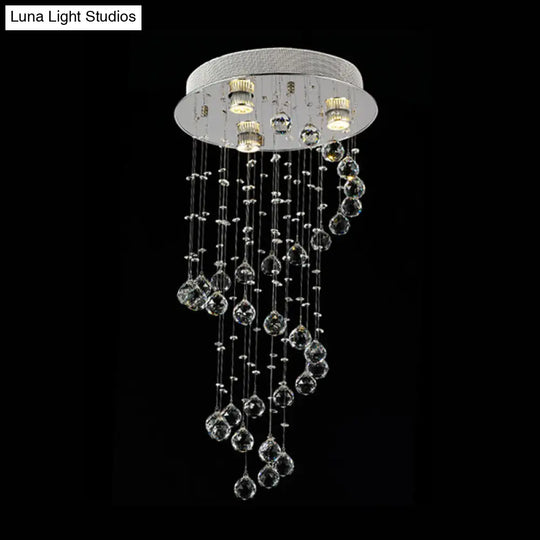 Modern Crystal Draping Ceiling Light With Stainless Steel Spiral Design - 1/3/5 Bulbs 3 /