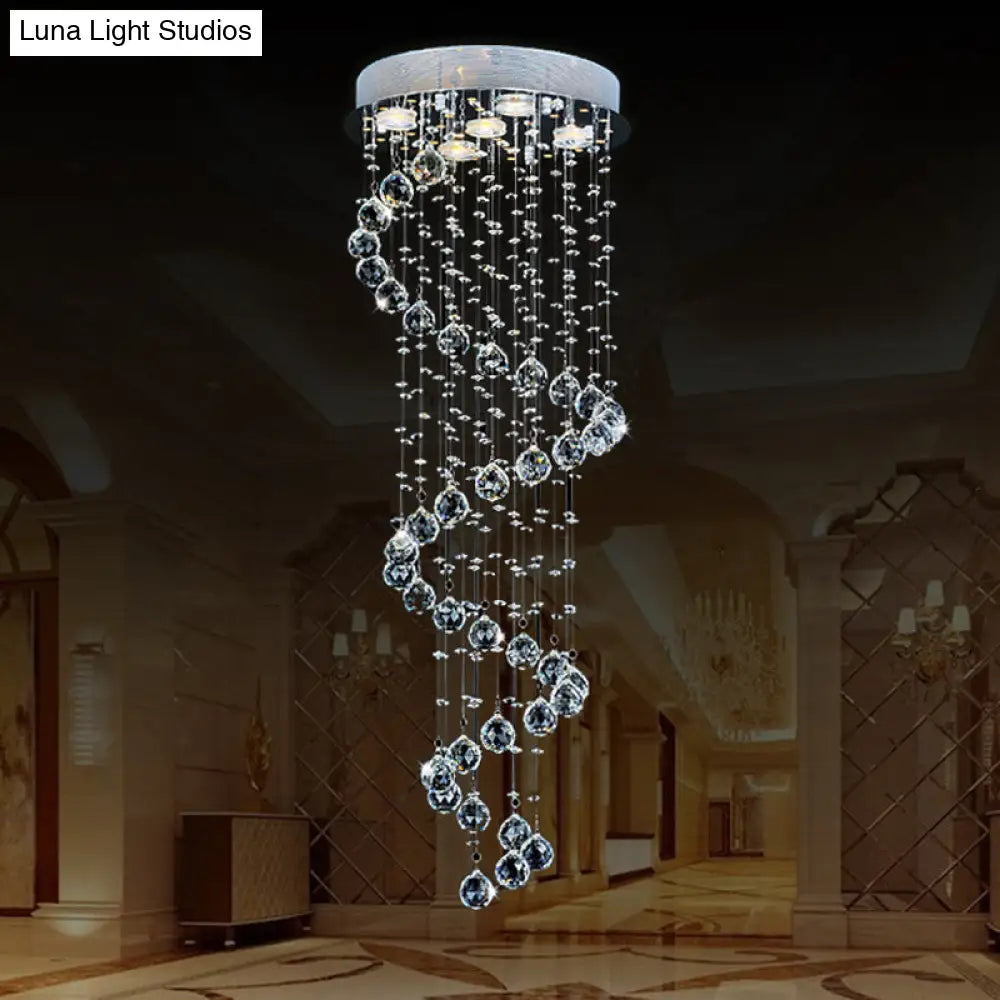 Modern Crystal Draping Ceiling Light With Stainless Steel Spiral Design - 1/3/5 Bulbs